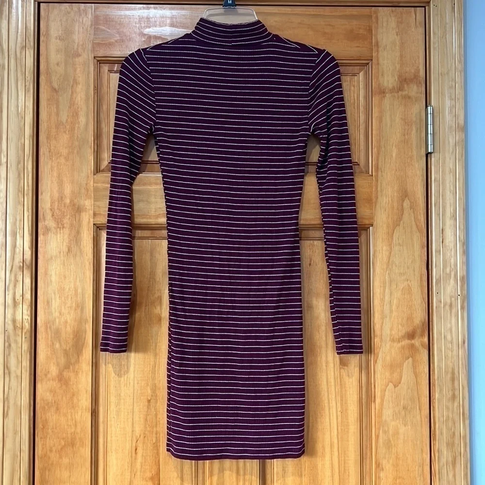 Striped Fitted Mock Turtleneck Dress